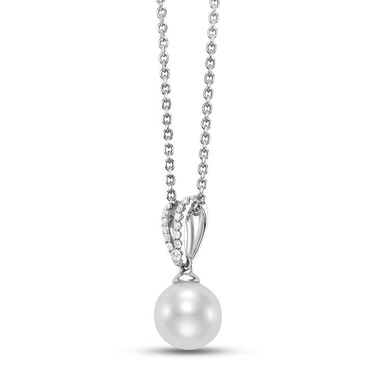 8.5-9mm Cultured Freshwater White Pearl Pendant, 18ct White Gold