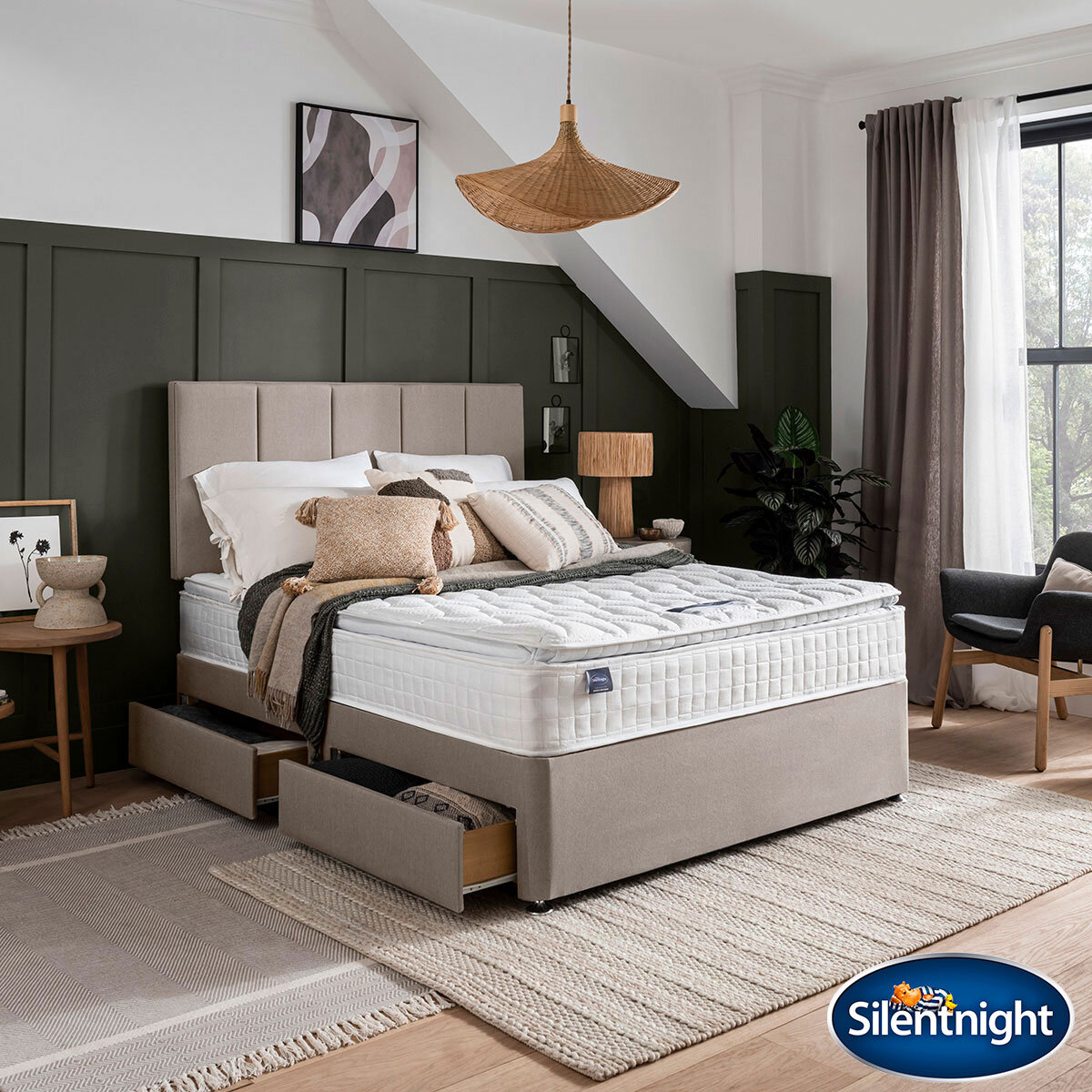 Silentnight Eco Comfort 800 Pillowtop Mattress & Sandstone Divan in 5 Sizes