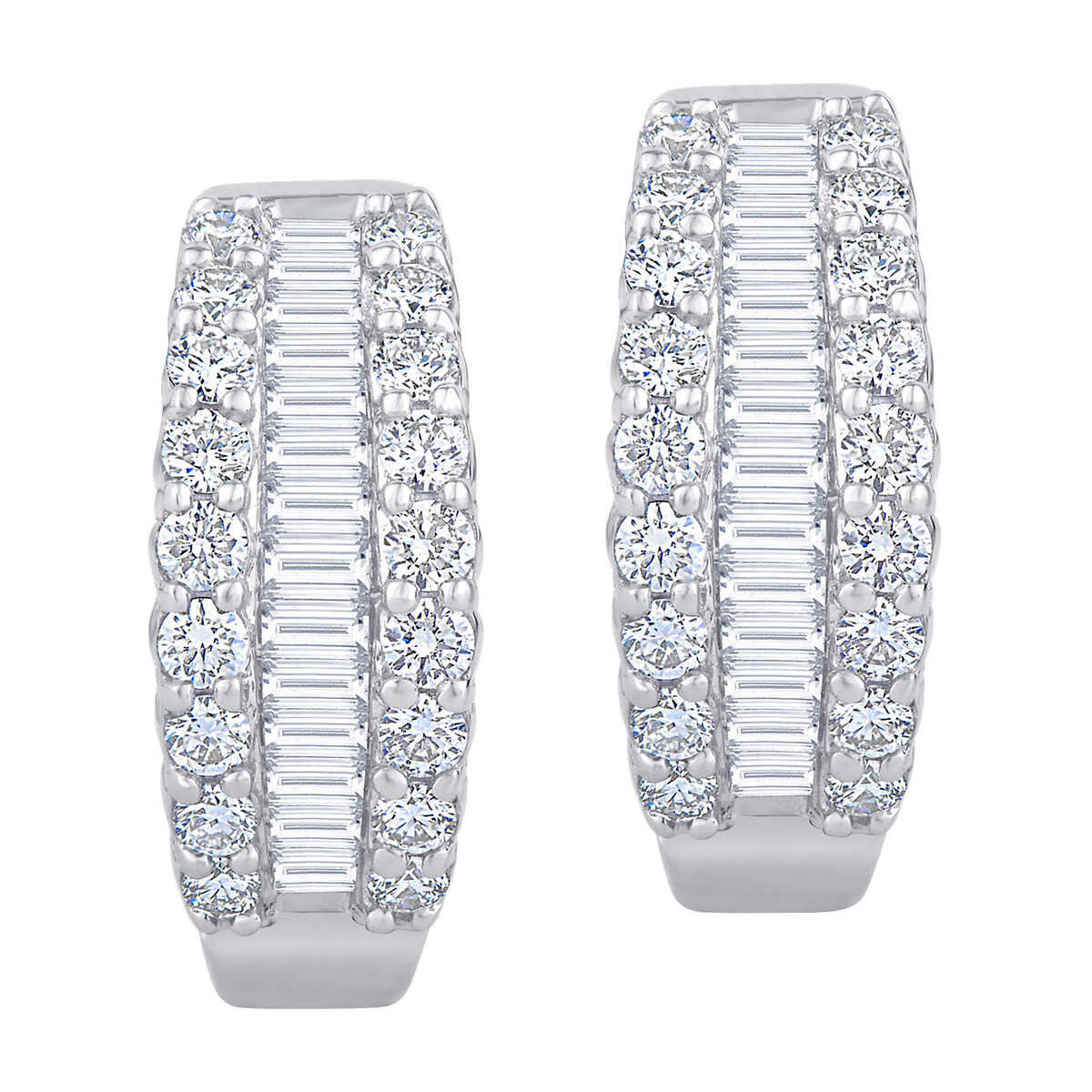 Baguette and Round Brilliant 0.60 ctw VS2 Clarity, I Color Diamond 14kt White Gold Hoop Earrings