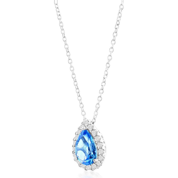 Pear Cut Blue Topaz & 0.43ctw Diamond Necklace, 18ct White Gold