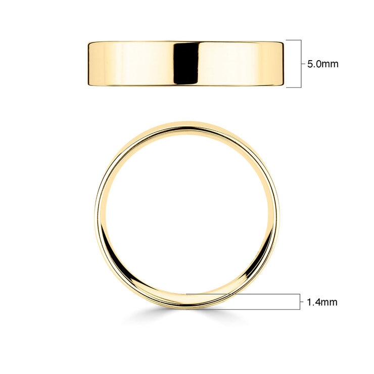 5.0mm Basic Light Court Wedding band. 18ct Yellow Gold
