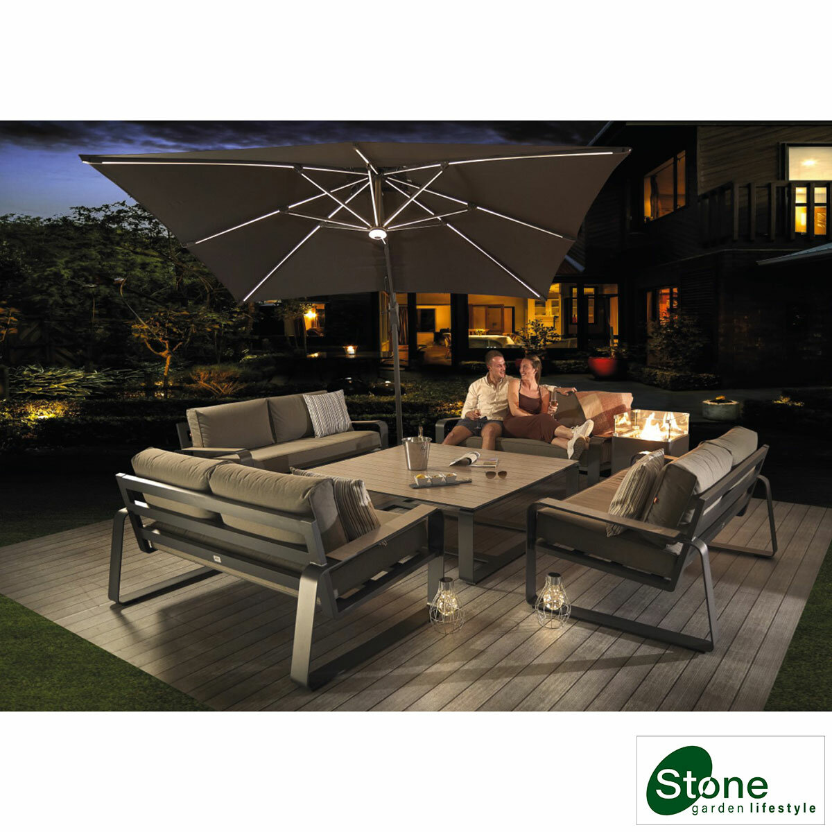 Stone Garden 10ft (3m) LED Cantilever Umbrella in Grey