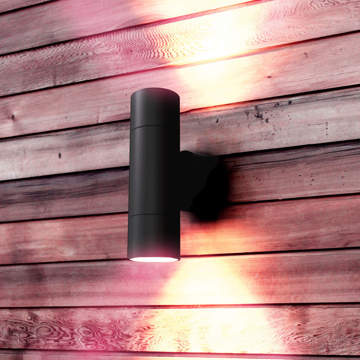 Lifestyle image of outdoor lights on wooden wall