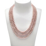 Pink Cultured Freshwater Pearl 3 Strand Necklace, 18ct Yellow Gold