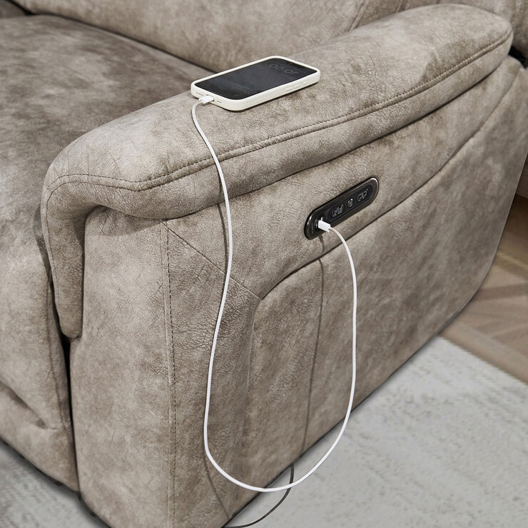 Oscar Grey Fabric Power Reclining Large 2 Seater Sofa with Power Headrest