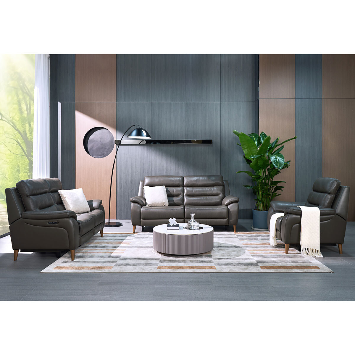 Ava Dark Grey Leather Power Reclining Armchair