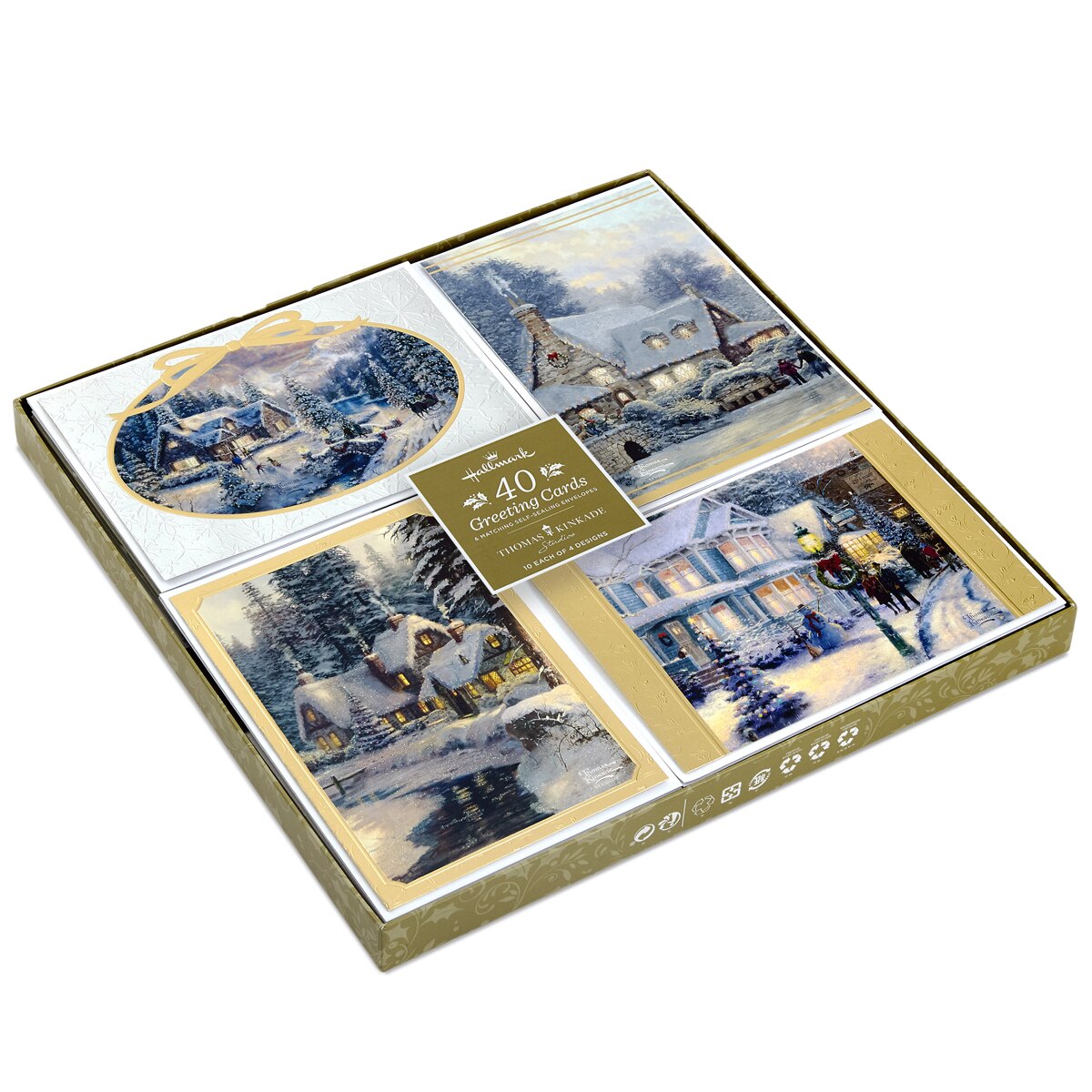 Hallmark Hand Crafted Christmas Card Assortment: Thomas Kinkade - 40 Pack
