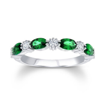 Oval Cut Lab Emerald & 0.25ctw Diamond Ring, 18ct White Gold