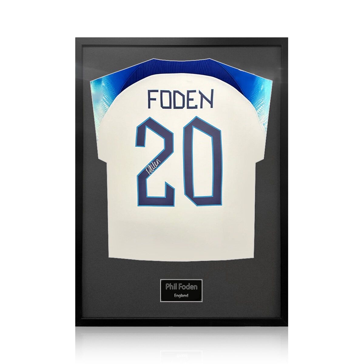 Phil Foden Signed Framed 2024 England Football Shirt in 2 Options: White or Black Mount Phil Foden Signed Framed 2024 England Football Shirt in 2 Options: White or Black Mount