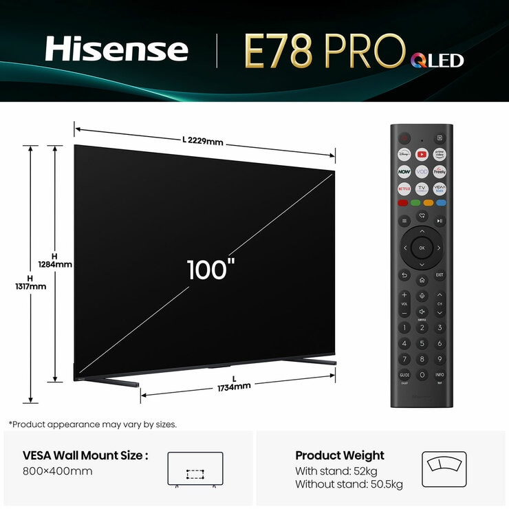 Buy Hisense 100E78QTUK PRO 100 Inch QLED Smart TV at Costco.co.uk