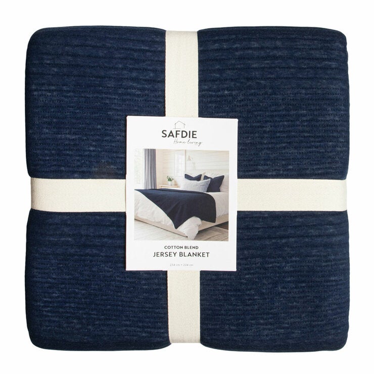 Safdie Cotton Blend Blue Jersey Blanket, 224 x 234 cm Safdie Cotton Blend Blue Jersey Blanket, 224 x 234 cm