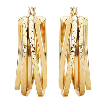 14ct Yellow Gold Diamond Cut Hoop Earrings