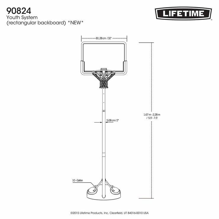 Image showing the dimensions of the Lifetime 32 inch Youth Basketball Hoop