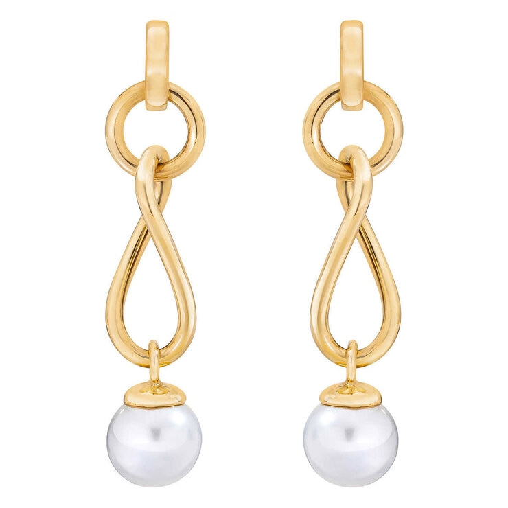 9-9.5mm Cultured Freshwater White Pearl Twist Earrings, 14ct Yellow Gold