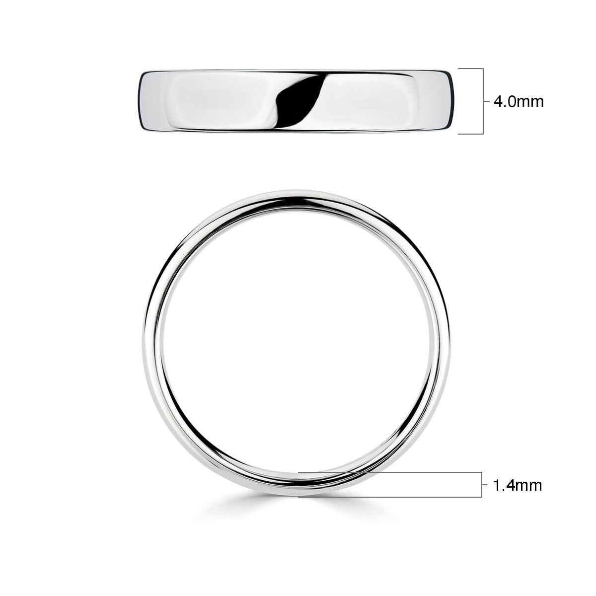 4.0mm Basic Light Court Wedding band. Platinum