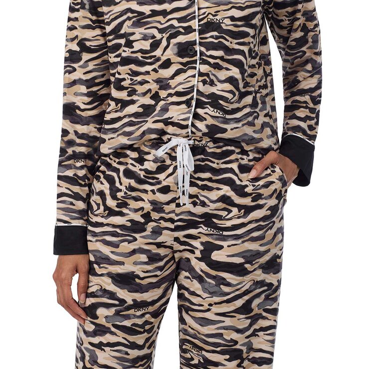 DKNY Women's Notch Collar Pyjama Set in Animal Print