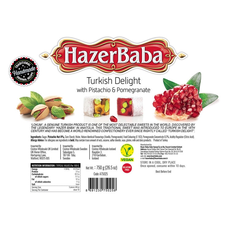 HazerBaba Turkish Delight Pistachio & Pomegranate, 750g