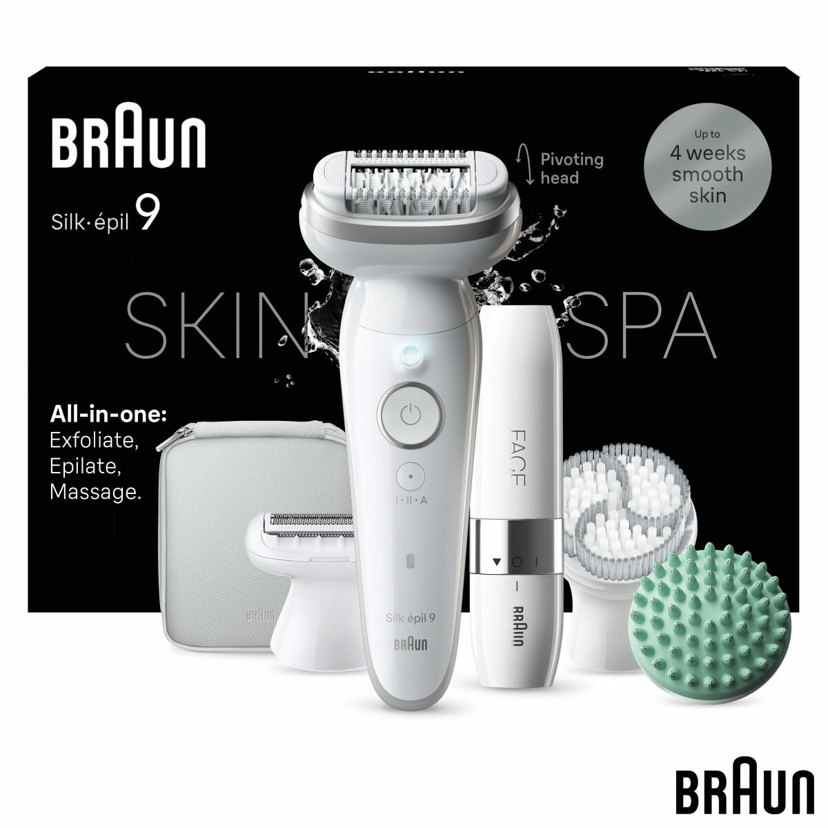 Braun Silk-épil 9 SkinSpa Epilator with attachments