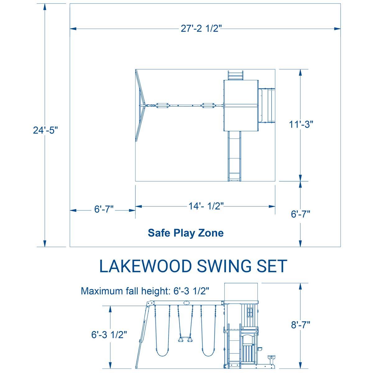 The Lakewood Swing set playcenter line drawing