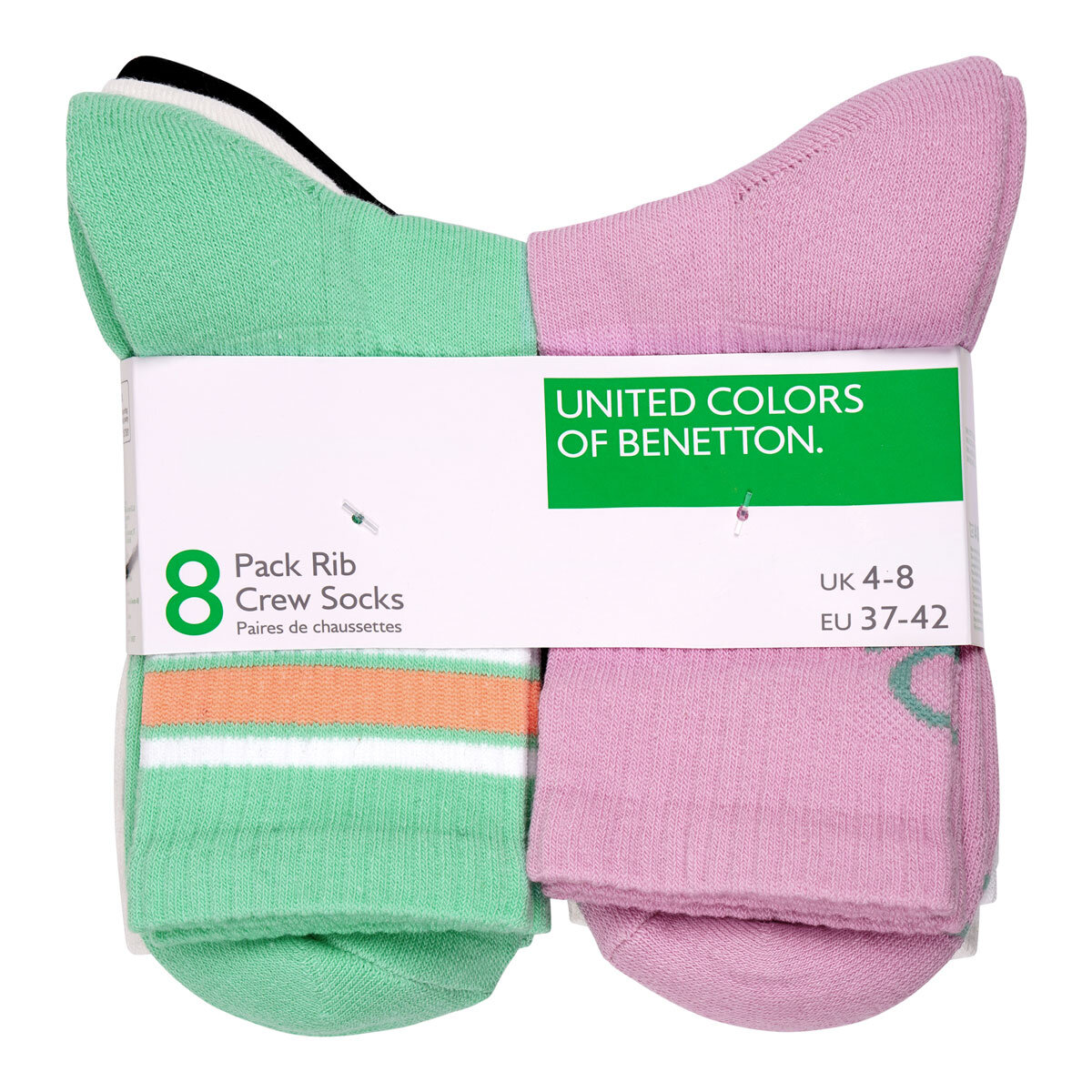 United Colors of Benetton Ladies Sport Crew Sock, Pastel/Colour 8 Pack