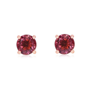 Round Cut Pink Tourmaline Stud Earrings, 14ct Rose Gold