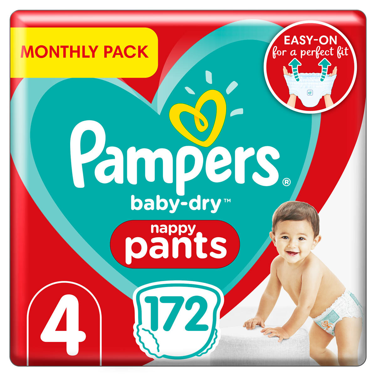 Pampers Baby Dry Nappy Pants Size 4, Monthly 172 Pack