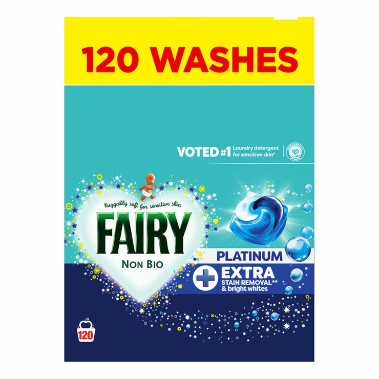 Fairy Non Bio Platinum Laundry Pods with Extra Stain Removal, 120 Wash