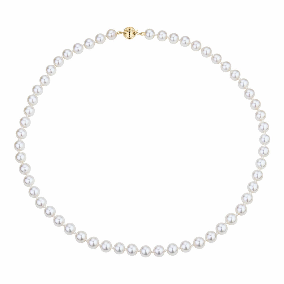 7-7.5mm Akoya White Necklace, 14ct Yellow Gold
