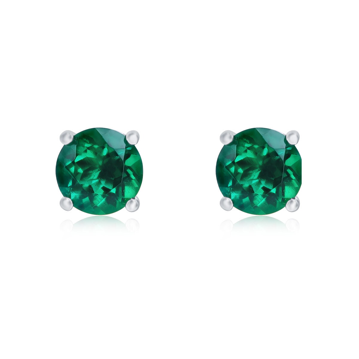 Round Cut Lab Emerald Stud Earrings, 14ct White Gold