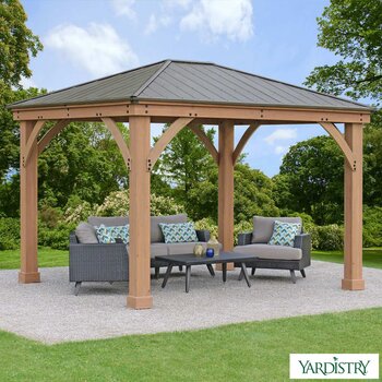 Yardistry 10 x 12ft (3 x 3.7m) Wooden Gazebo with Peaked Aluminium Solid Roof