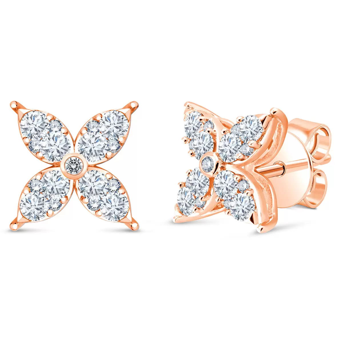 0.90ctw Flower Stud Diamond Earrings, 14k Rose Gold