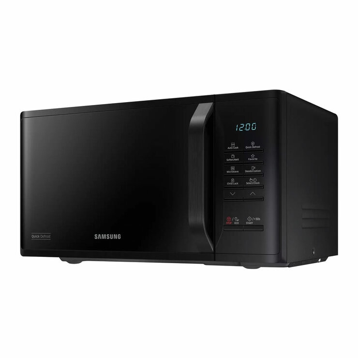 Front Profile of Samsung MS23K3513AK 23 Litre Solo Microwave in Black Side Profile with door closed