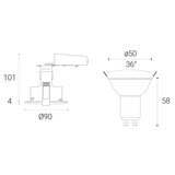 Line drawing of light on white background with dimensions