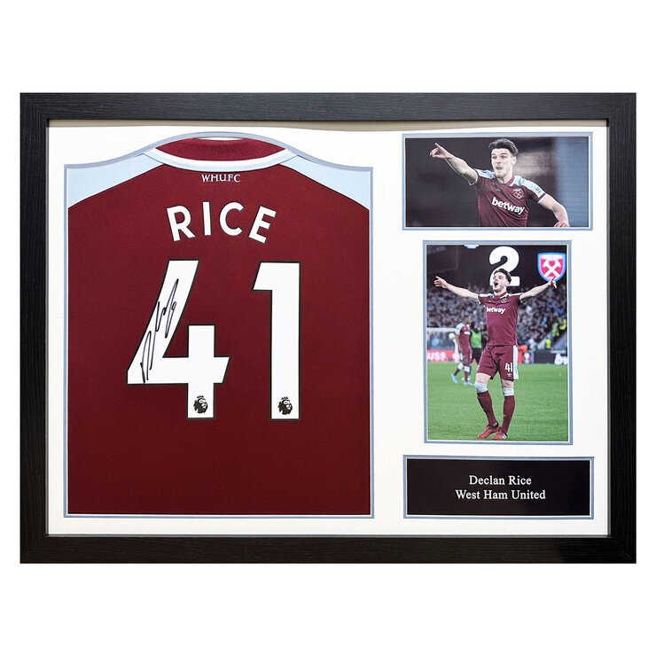 Declan Rice Signed Framed West Ham Football Shirt Declan Rice Signed Framed West Ham Football Shirt