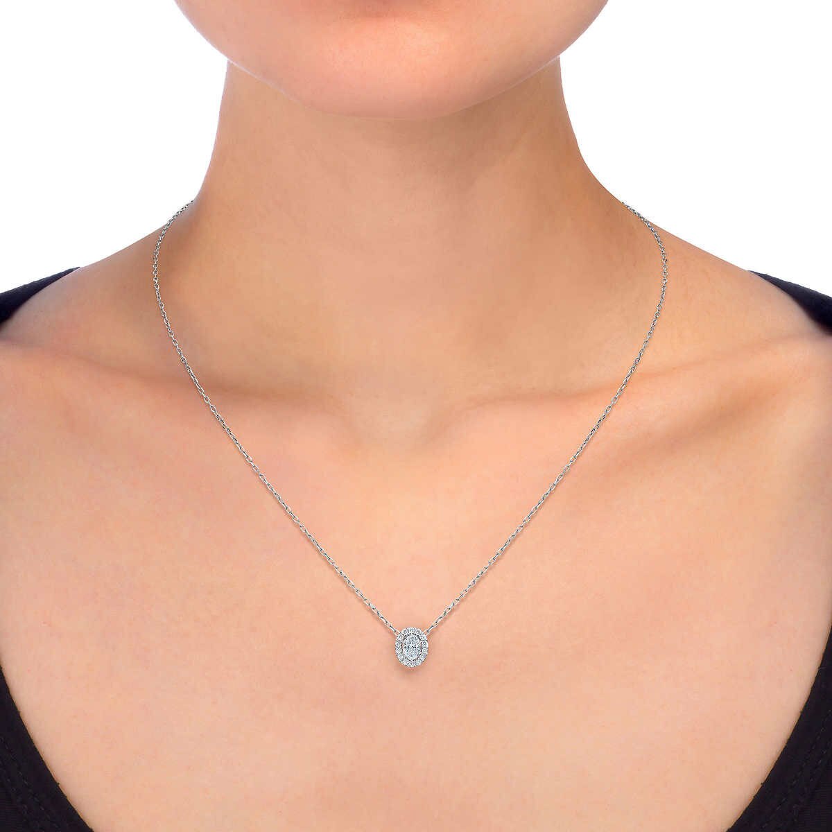 0.40ctw Oval Cut Diamond Halo Pendant, 14ct White Gold