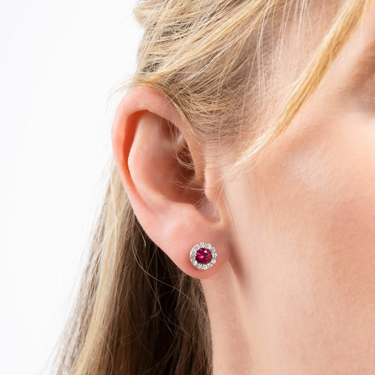 Diamonfire Round Red Zirconia Pave Stud Earrings