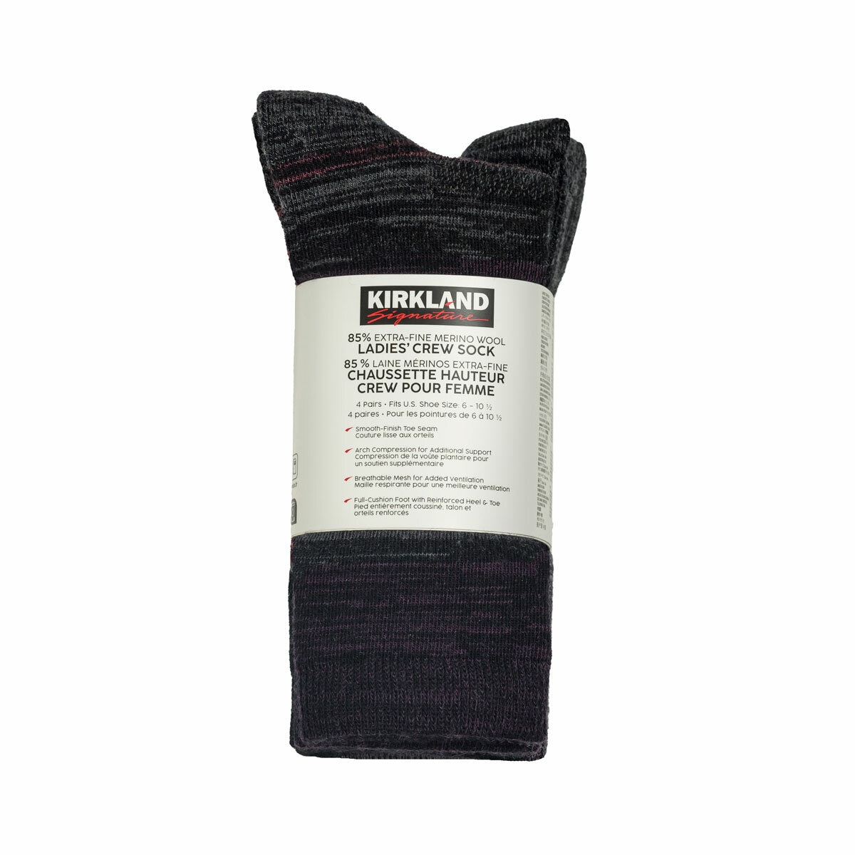 Kirkland Signature Ladies Merino Wool Blend Sock, 4 Pack