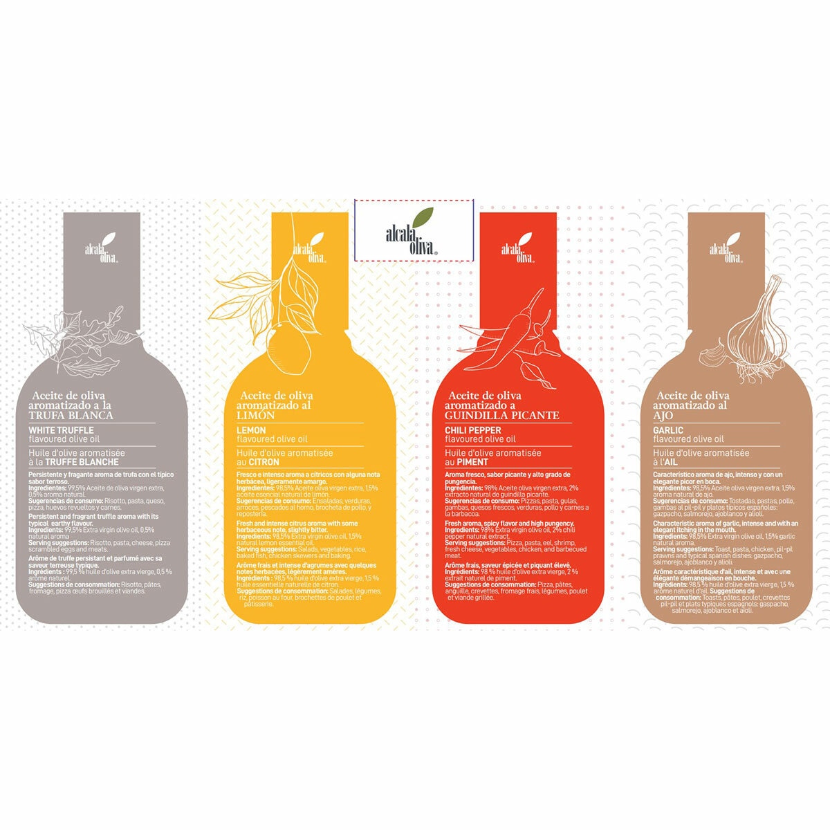 Alcalá Oliva Flavoured Extra Virgin Olive Oil Variety Pack, 4 x 250ml