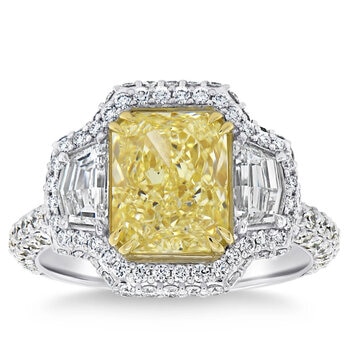 4.94ctw Radiant Cut Fancy Yellow Diamond Halo Ring, Platinum