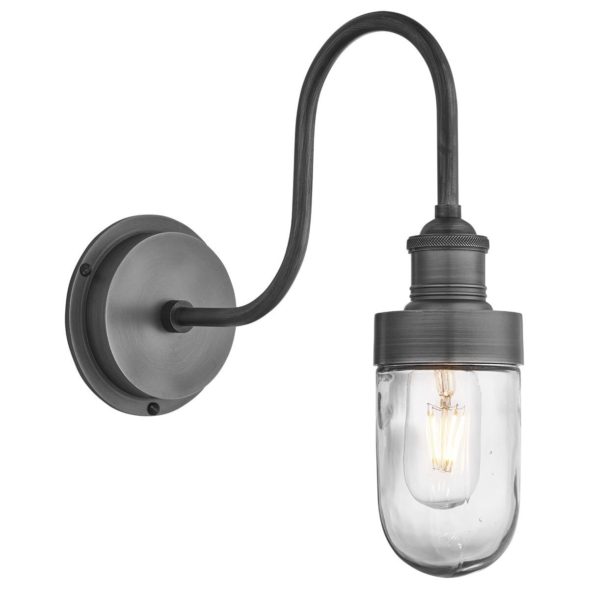 Industville Swan Neck Outdoor and Bathroom Wall Light in Pewter Costco UK