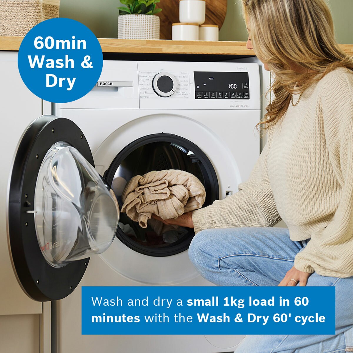 Bosch WNG25401GB Series 6 Washer Dryer, 10.5/6kg Capacity, D Rated in White