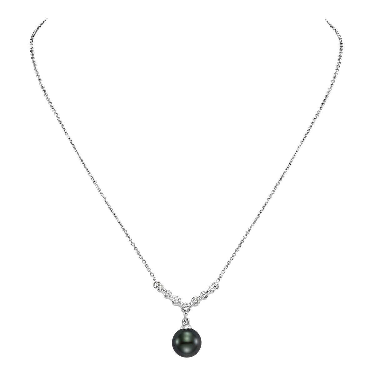 8.0-9.0mm Tahitian Cultured Pearl & 0.35ctw Diamond Pendant, 14ct White Gold