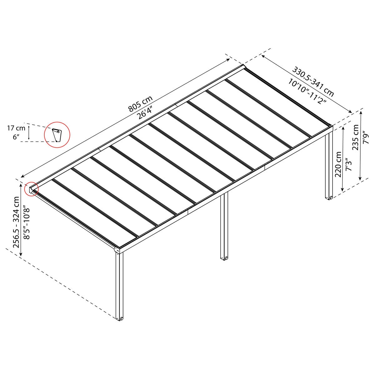 Palram Canopia Stockholm 11ft 2" x 26ft 4" (3.4 x 8.1m) Aluminium Patio Cover