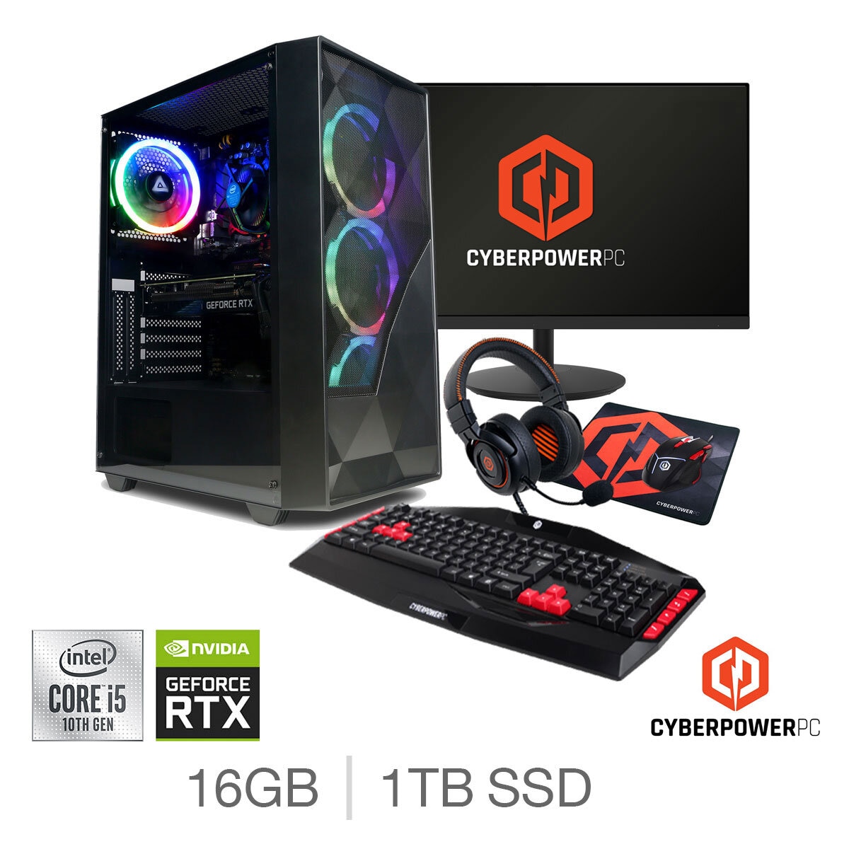 Buy Cyberpower, Intel Core i5-10400F, 16GB, 1TB SSD, NVIDIA GeForce RTX 3060, Gaming Desktop PC Bundle, with 23.8" Monitor, Gaming Keyboard, Gaming Mouse and Mousepad and Gaming Headset at Costco.co.uk