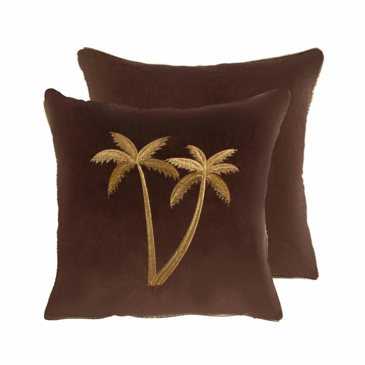 Malini Palms Embellished Brown Velvet Cushion, 45 x 45 cm