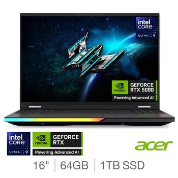 Acer Predator Helios AI, Intel Core Ultra 9, 64GB RAM, 1TB SSD NVIDIA GeForce RTX 5090, 16 Inch OLED Gaming Laptop, NH.QW0EK.001