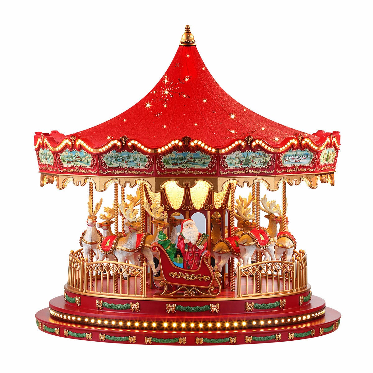 17 Inch Nostalgic Deluxe Glass Embellished Carousel in Red 17 Inch Nostalgic Deluxe Glass Embellished Carousel in Red