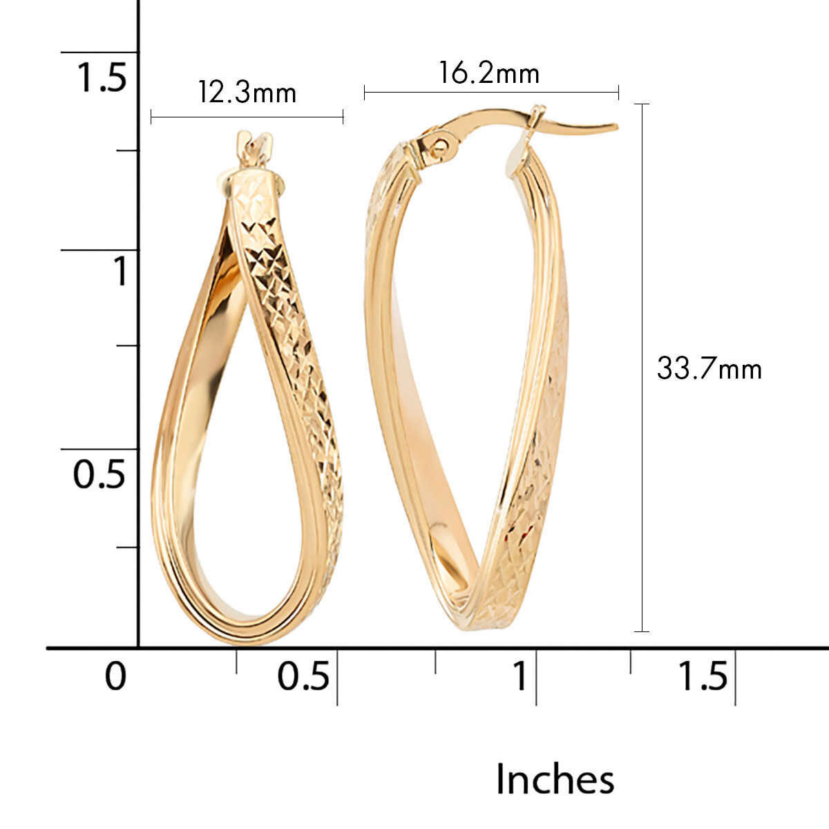14ct Yellow Gold Twisted Oval Hoop Earrings
