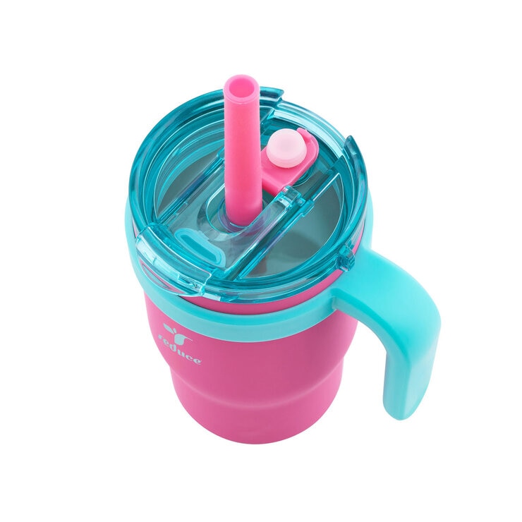 High angle shot of pink mug