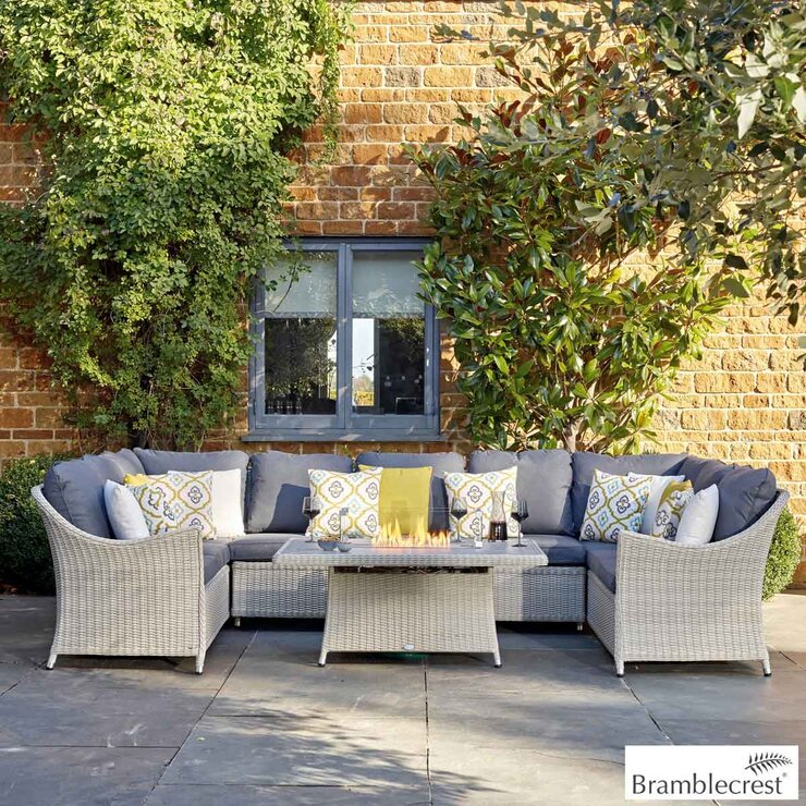 Bramblecrest Monterey Rattan Modular U-Shaped 4 Piece Fire Patio Set Bramblecrest Monterey Rattan Modular U-Shaped 4 Piece Fire Patio Set